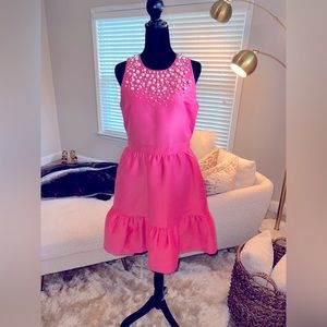 Kate Spade Pink Midi Dress with Embellished Neckline